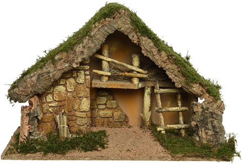 Kerststal MDF Groot met Schors en Mos – 50x22x31 cm – FSC Mix 70 FSC mix 70%