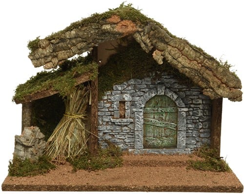 Kerststal MDF met Schors en Mos – 32x17x27 cm – FSC Mix 70 FSC mix 70%