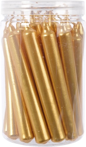 Kaarsen Wax Korte Dunnere Dinner Kaarsen Metallic Goud – Ø 1.3 cm x H 10.5 cm – Koker van 22 stuks – Ook Leuk in Flesjes ook leuk in flesjes