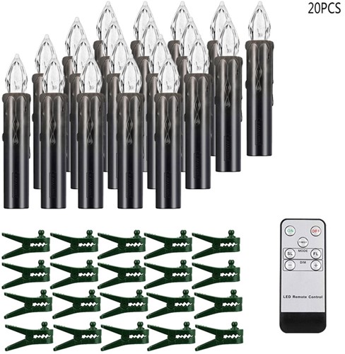 LEDkaarsen 20 st met afstandsbediening en timer Zwart voor bv boom of raam