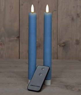 LEDkaarsen Anna's Collection LED kaars 3D Flame Candle Rustiek Denim Blauw met afstandsbediening D 2,5 H 23 cm /2 stuks Ledcandle voor bloemschikken en decoratie