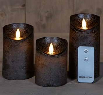 LEDkaarsen Rustiek Zwart Anna's Collection LED kaars 3D Flame Wax Candle met afstandsbediening 7,5x10/12,5/15 cm  / 3 stuks Ledcandle voor bloemschikken en decoratie