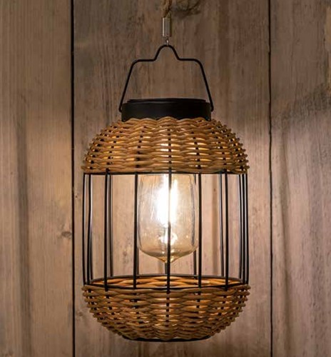 Solar Lantern Windlicht Rattan Rotan Anna's Collection  15*21cm met 30cm touw / st Ledcandle voor bloemschikken en decoratie