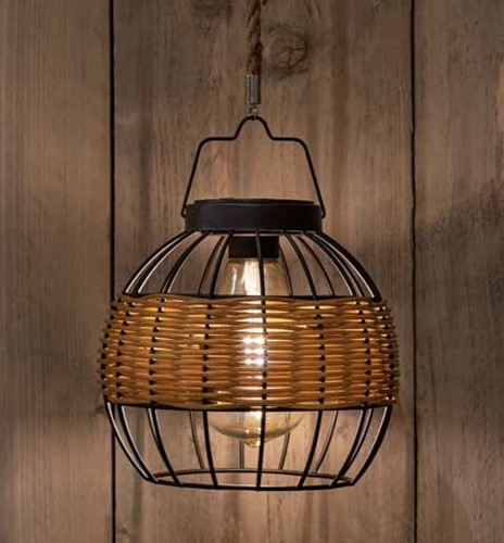Solar Lantern Windlicht Rattan Rotan  Anna's Collection  rond 18*16cm met 30cm touw / st Ledcandle voor bloemschikken en decoratie