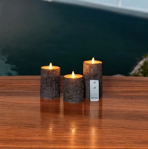 LEDkaarsen Anna's Collection LED kaars donker BERKENSCHORS met afstandsbediening 7,5x10/12,5/15 cm  / 3 stuks 3D Moving Flame Wax Candle  Ledcandle voor bloemschikken en decoratie