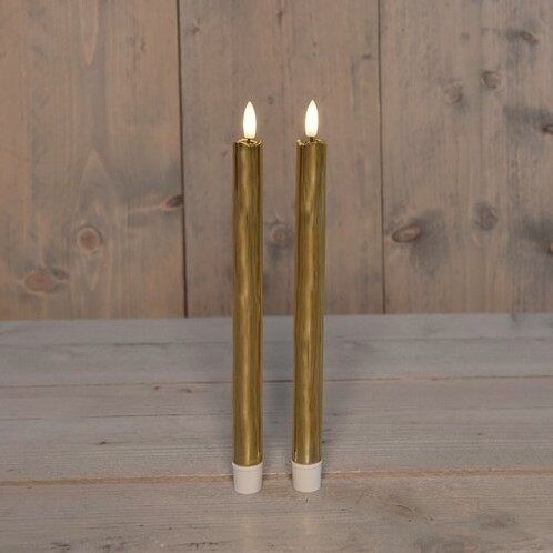 Actie LED Kaarsen Anna's Collection – 3D Flame Candle Goud – 23 cm – Set van 2 met Timer Ledcandle voor bloemschikken en decoratie