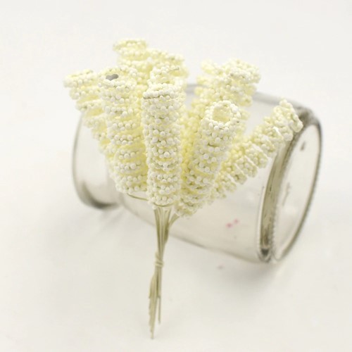 Foam Curly Stamen Bacca pick Creme 12/bundel voor corsages en inpakken