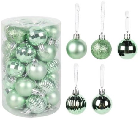 Kerstballen kunststof 4 cm. Kerstbal MintGroen box 34 st mooi assortiment onbreekbaar