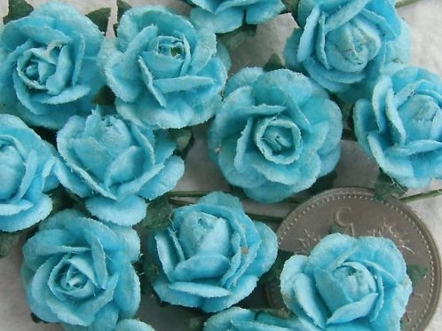 Mulberry Roosjes Turquoise/Lichtblauw 10-15 mm / PAK Mulberry Roosje