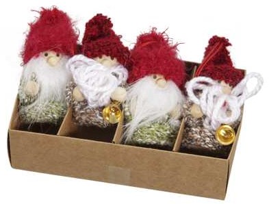 Gnoom kabouter hangers groen/rood set van 4 Santa 7cm