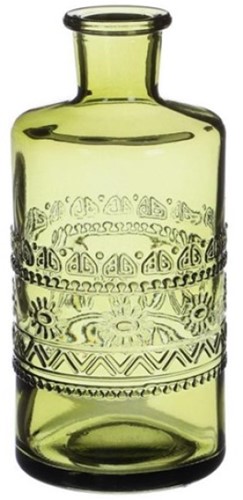 Gekleurde glazen flesjes Porto Olive  / stuk Porto bottle Ø7,5 h.14,5 cm