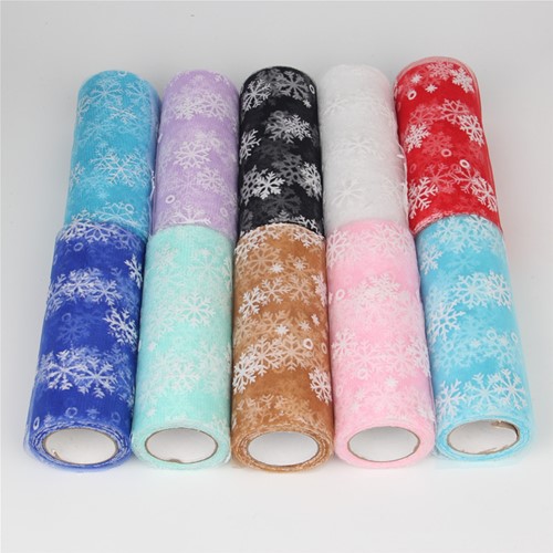 Lint Organza Tule met Sneeuwvlokken 15cm. br 10 yard Lila - lila Lint Organza Tule met Sne