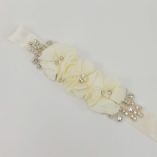 Bruidsriem, Bruidscentuur Weddingbelt Ivory Schitterende kwaliteit Chiffon, strass, parels en satijn