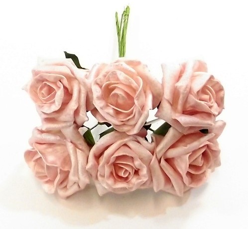 foam roos Princess Kleurvast Pearl roze 6 cm. BUNDEL 6 foamrozen