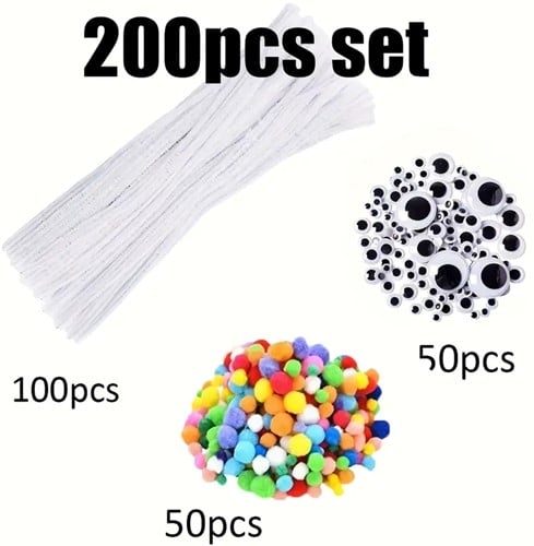 Chenille Pijpenragers Ø 5-6 mm - 30 cm Wit (100 Stuks) + Gratis Wiebelogen & Pompons Chenille Pijpenragers