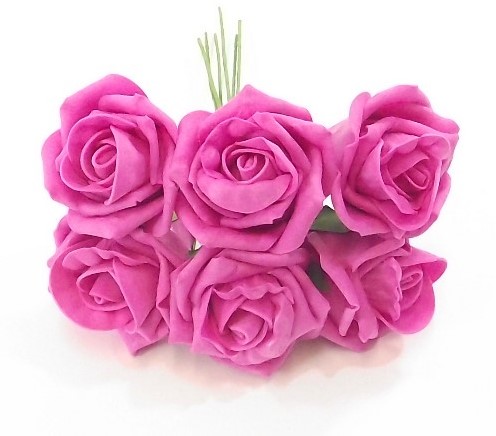 foam roos Princess Kleurvast Fuchsia Pink 6 cm. BUNDEL 6 foamroos