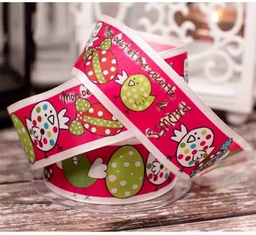 Lint Roze Paaskuikens - Oeuf Cocottes Lint 40mm x 20m Lint met draad