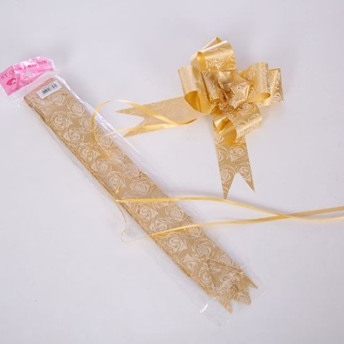 POLY RIBBON PULL BOWS WITH ROSE PATTERN 50mm X 10pcs GOLD Strik verpakken versieren