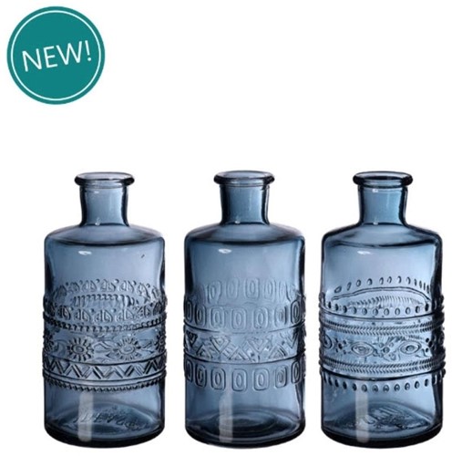Gekleurd glazen flesje Porto Dark Blue  / stuk Porto bottle Ø7,5 h.14,5 cm