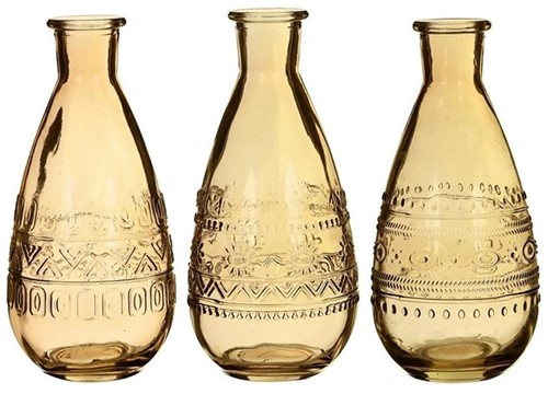 Gekleurd glazen flesje Rome Oker / stuk Rome bottle Ø7,5 h.15,8 cm