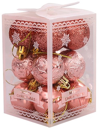 Decoratieve kerstboomballen 4cm doos 12 stuks Roségold mooi assortiment ornament Onbreekbare kerstballen