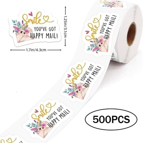 500 Stickers Labels Rol Smile You've got Happy mail rol etiketten