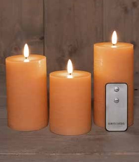 LEDkaarsen Rustiek PEACH Anna's Collection LED kaars 3D Flame Wax Candle met afstandsbediening 7,5x10/12,5/15 cm  / 3 stuks Ledcandle voor bloemschikken en decoratie