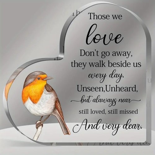 Hart van Epoxy met vogel Those we Love Don't go 10*1 cm Gift, geschenk, cadeau, herinnering
