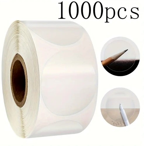 Thermische labels, TRANSPARANT ROND 25mm Stickers Labels Thermal/ rol 1000 labels  voor diverse merken Thermische printers om zelf foto, tekst, afbeeldingen op te printen