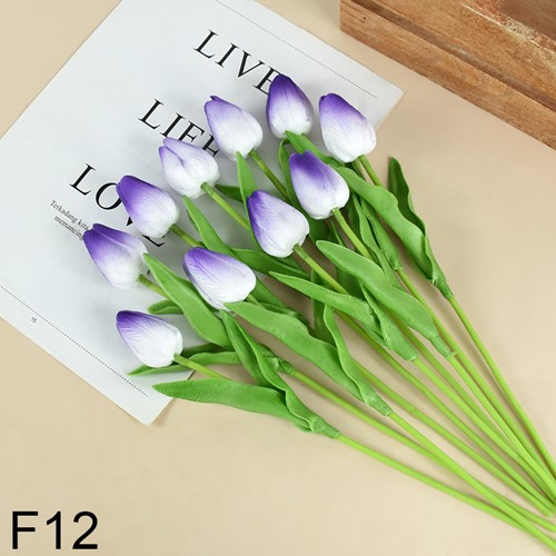 Actie Tulp Tulpen 33cm bundel Lila/wit F12 / Bundel +/-10st Tulpen Real Touch Foam