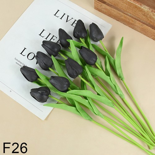 Actie Tulp Tulpen 33cm bundel Antraciet Grijs F26 / Bundel +/-10st Tulpen Real Touch Foam