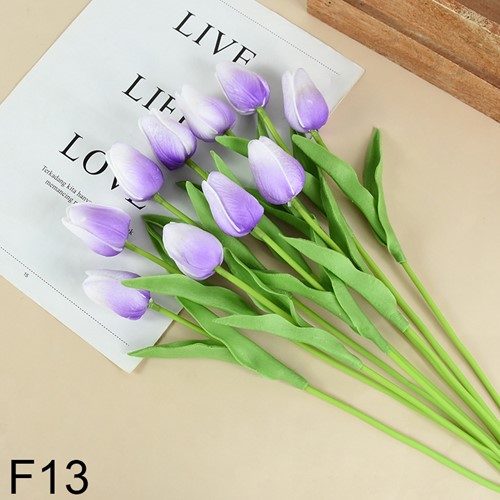 Actie Tulp Tulpen 33cm bundel Lila/wit F13 / Bundel +/-10st Tulpen Real Touch Foam