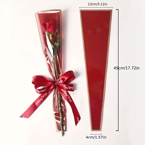 Hoes Voor Enkele Bloem - Rood Met Gouden Streepje (20 Stuks) Valentijngift, excl decoraties  
