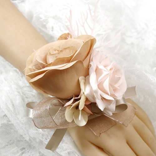 Luxe POLSCorsage, corsage van zijderoos Vintage Caffee Schitterende kwaliteit passend bij 024586