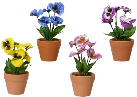Actie Viool Viooltje zijdebloem PAARS Rechtsboven op foto, dia7.5cm H.18cm / stuk Viola zijdebloem 