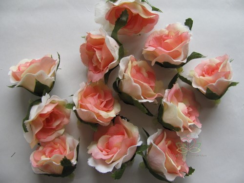 Roosjes 3 cm. Zijde Best Quality Zalmroze TRIcolor10 st Roos zijdebloem