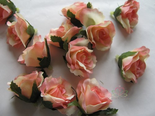 Roosjes 3 cm. Zijde Best Quality Zalm-Lichtroze bicolor10 st Roos zijdebloem