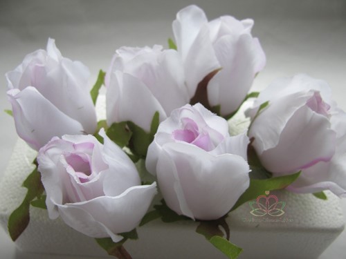 Roosjes 5-6cm. Zijde Best Quality Wit-Purple 2tone 10 st Roos zijdebloem