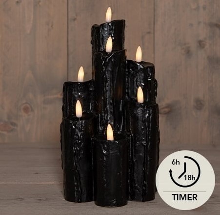 LED Kaarsen Anna's Collection – Zwart Wax Druipkaarsen – Set van 7 – Met Timer Wax Candle  Ledcandle voor bloemschikken en decoratie
