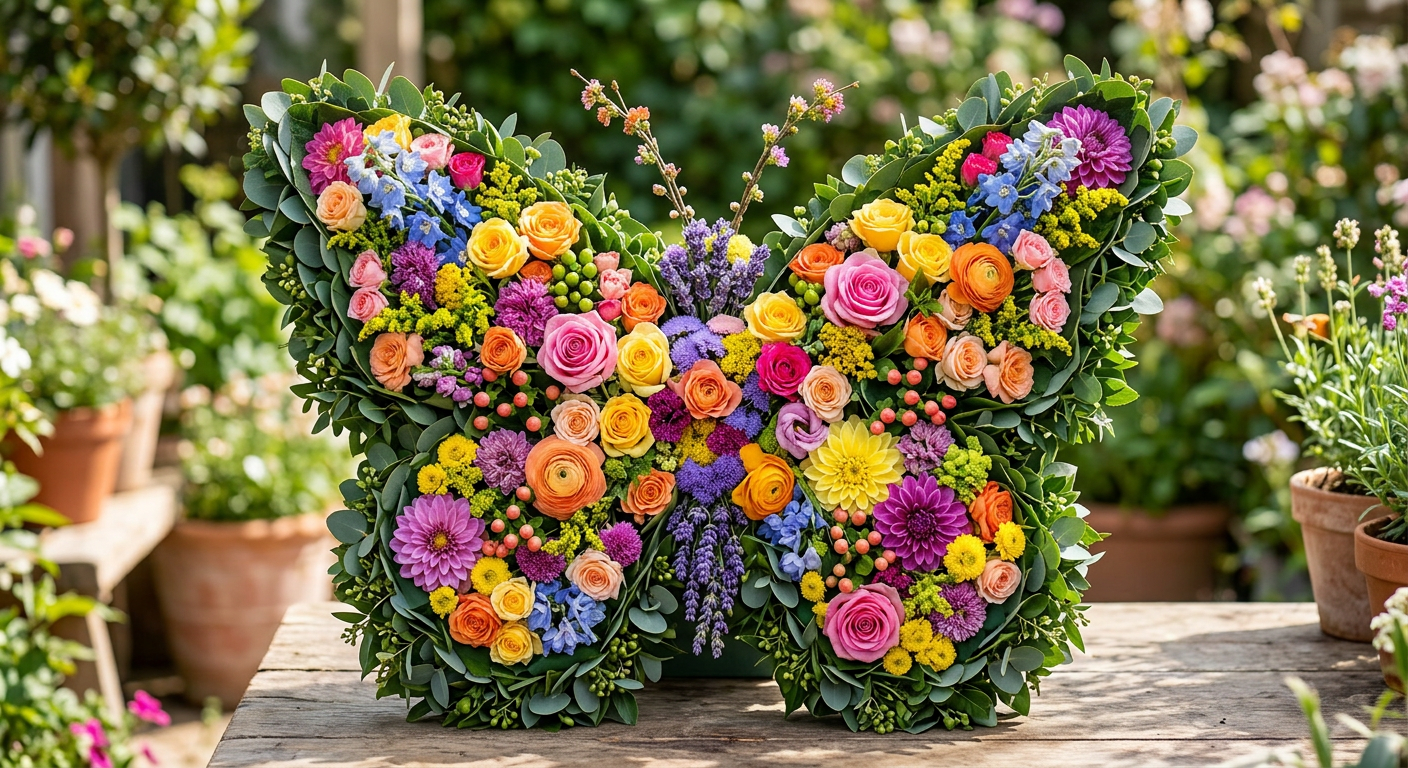 Sideau slab plaat uitgesneden in vlindervorm en volgestoken met kleurrijke bloemen