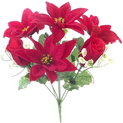 Kerstroos +Roosboeket POINSETTIA BOEKET 7 knoppen Rood/wit POINSETTIA