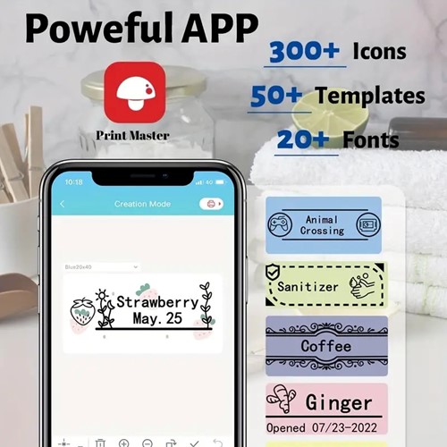 Labelprinter Groene Phomemo D50 Labelmaker 20-24mm incl software met diverse sjablonen / st Print labels vanaf je pc, tablet of telefoon EN zonder inkt