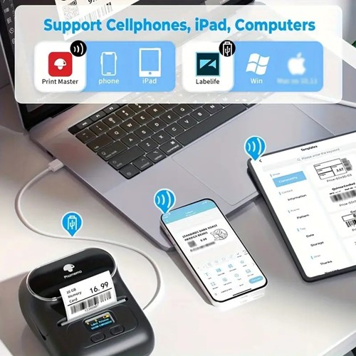 Labelprinter Phomemo M110 Labelmaker incl software en gratis startrol / st Print labels vanaf je computer, tablet of telefoon EN zonder inkt