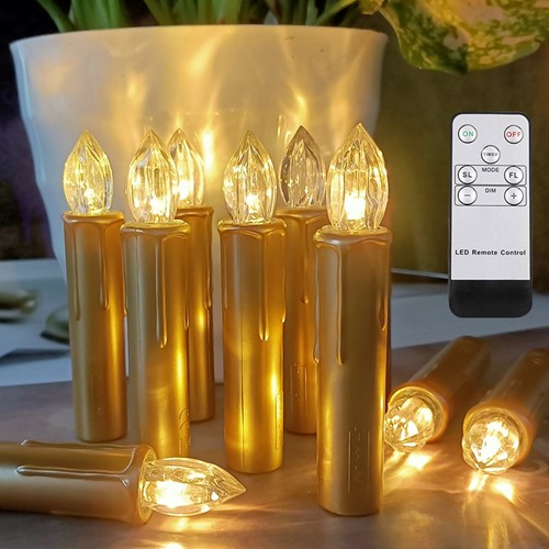 LEDkaarsen 10 st met afstandsbediening en timer goud de Luxe voor binnen en buiten, boom,  tuin of raam