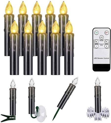 LEDkaarsen 10 st met afstandsbediening en timer Zwart de Luxe Ledcandle