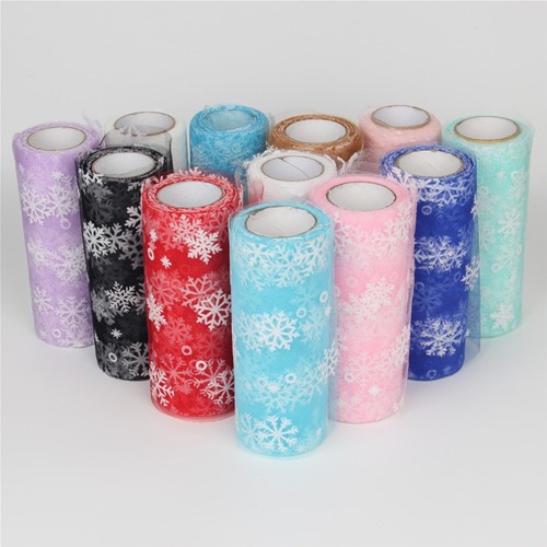 Lint organza Tule met Sneeuwvlokken 15cm br 10 yard rood 