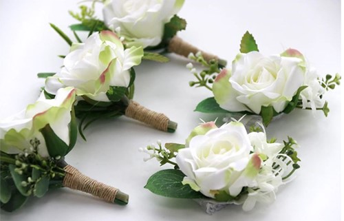 Luxe POLSCorsage  van Zijden bloemen Wit/groen kant en klaar elastisch