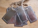 Metalen label te beschrijven, 7x3,5cm , met jute 6st 