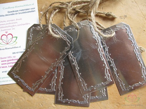 Metalen label te beschrijven, 7x3,5cm , met jute 6st 