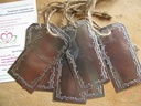 Metalen label te beschrijven, 7x3,5cm , met jute 6st 